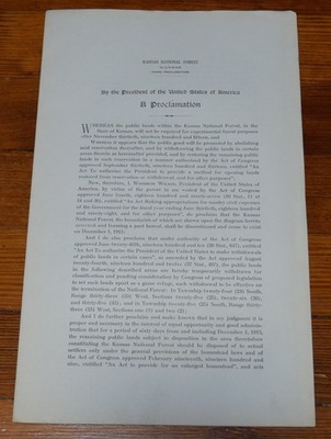 Woodrow Wilson / Kansas National Forest Map Proclamation 1st Edition 1915