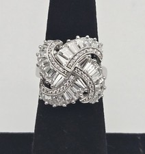 Sterling Silver Baguette CZ Cluster Pave Weave Cocktail Ring Size 5 - 7.0g