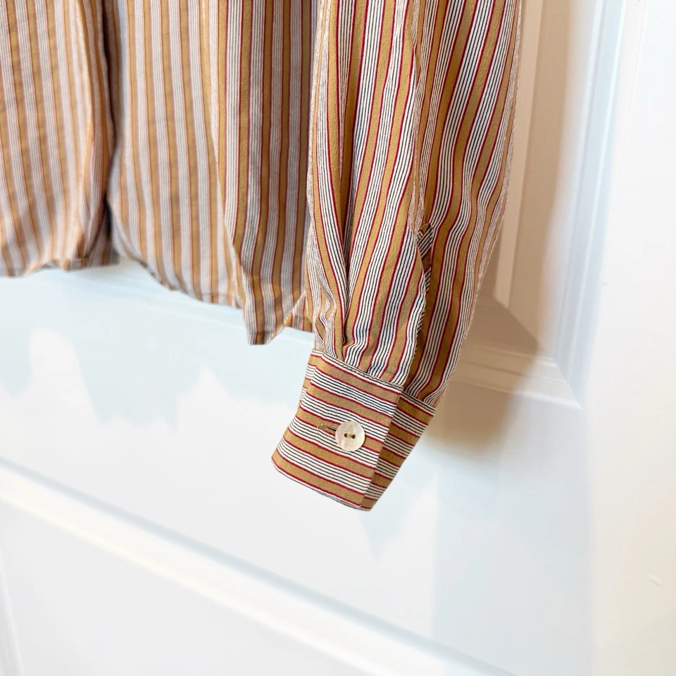 Vtg Jones Wear Womens Vertical Stripe Silk Button Up Top Size 10P Timeless Lux - Image 3 of 4