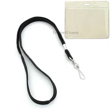 LOT 250 NECK STRAPS LANYARD WITH HOOK (BLACK) + 250 CLEAR VINYL ID BADGE HOLDERS
