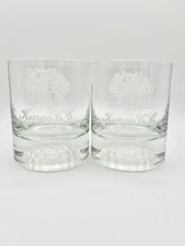 1992 Sterling Crystal Cut Glass 2 Golf Double Old Fashion Glasses Kings C.C. EUC