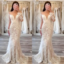 Mermaid Wedding Dresses Long Sleeves V Neck Elegant Beach Sexy Bridal Gowns