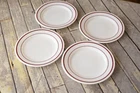 PYREX Tableware by Corning Milk Glass 7" Plates Red Burgundy Stripes-Set of 4