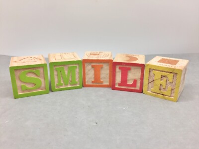 Wooden Wood Play Blocks Spell SMILE / S M I L E Stackable two-ways Send Message