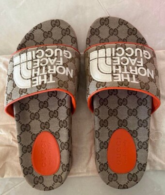 GUCCI THE NORTH FACE サンダル ベージュ/オレンジ GUCCI NORTH FACE GG Logo slide Flat Sandals Mules Shoes Men Size 7