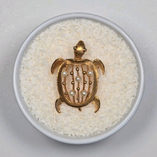Vtg Sea Turtle with Faux Pearls Shell Brooch Gold Tone Pin 60s 70s Beach Ocean