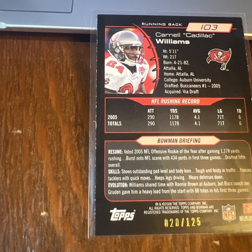 Carnell Cadillac Williams 2006 Bowman White Parallel #103 Buccaneers /125 - Picture 6 of 7
