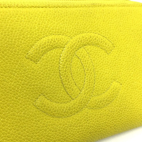 CHANEL Zip Around Long Wallet (with Coin Compartment) Caviar Leather Yellow - Picture 5 of 11