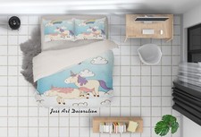 3D Unicorn Rainbow Cloud Kids Quilt Cover Set Duvet Cover Bedding Pillowcases