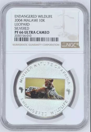 2004 MALAWI AFRICAN 10 KWACHA LEOPARD WITH CUB GRADED NGC PF-66 UCAM, TOP POP 1