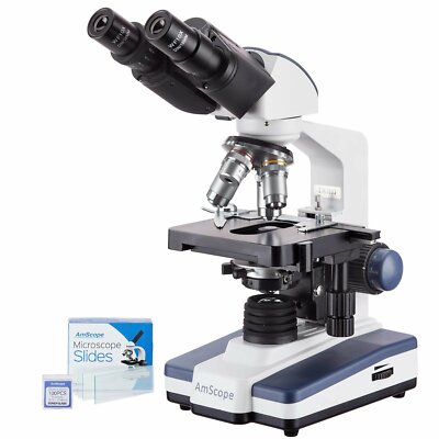 AmScope 40X-2000X Fernglas LED Verbindung Mikroskop Siedentopf Kopf + 50 Folien