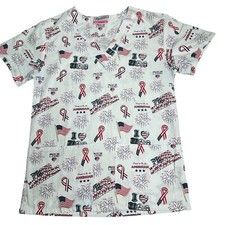 Fashion Scrubs Womans XS White USA America 4th of July Scrub Top