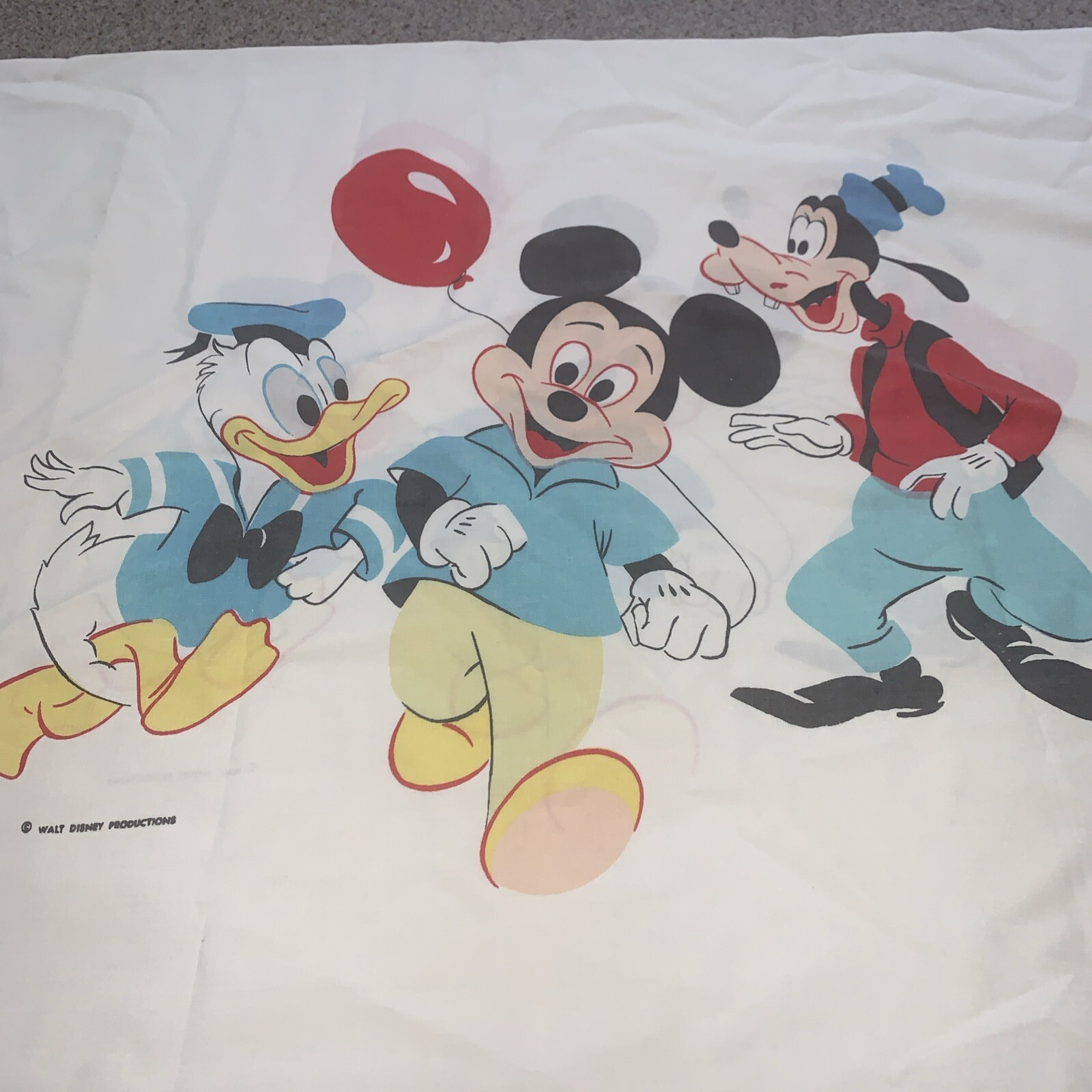 Vtg 1960s Walt Disney Mickey Mouse Goofy Donald Duck Pillow Case Craft