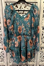 Women’s Jade Floral surplice Neckline Lace Detailed Ruffle Dress Medium