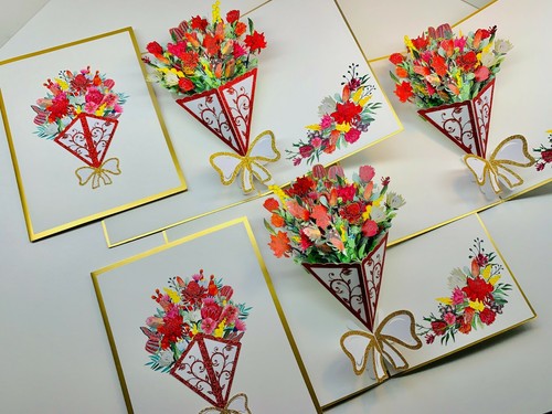 Australian Native Waratah Banksia Bouquet Gold 3D Pop Up Greeting Card Origami - Picture 11 of 12