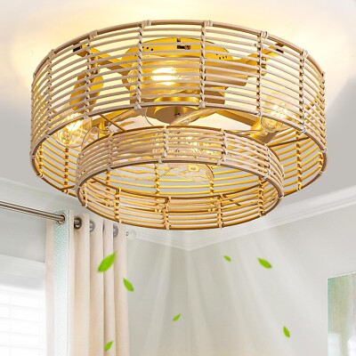 YEDAORL Boho Caged Ceiling Fans with Light and Remote 6 Speed Ratten