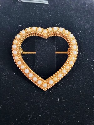 1950's Ciner Faux White Pearl Heart Brooch