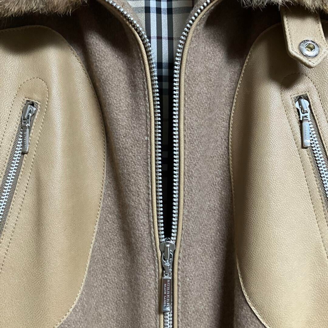 BURBERRY BLACK LABEL BMP86-719-44 Fur Blouson Jacket M Beige BURBERRY BLACK LABEL BMP86-719-44 Fur Blouson Jacket M Beige