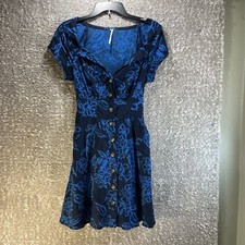 FREE PEOPLE A Thing Called Love Dress Blue Floral Dress 4 Linen Blend Fairy