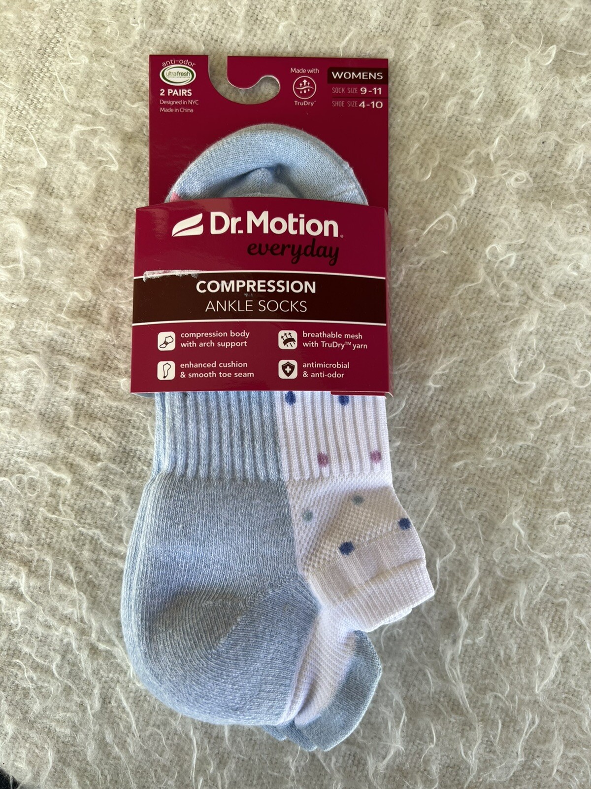 Dr Motion Everyday Compression Ankle Socks Shoe Siz 410 Two Pair Mesh