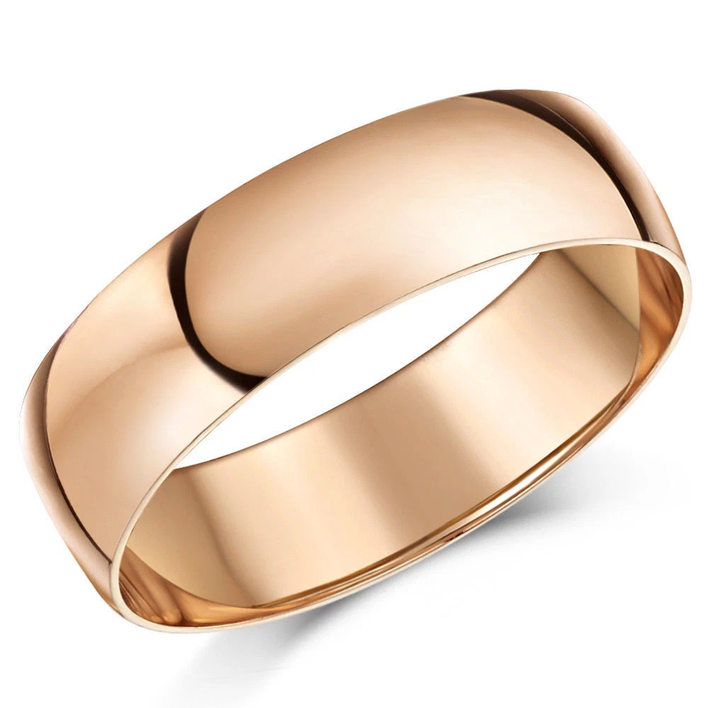 9ct Oro Rosa Alianza 6mm Peso Ligero Forma de D Banda Hombres Anillo para Mujer
