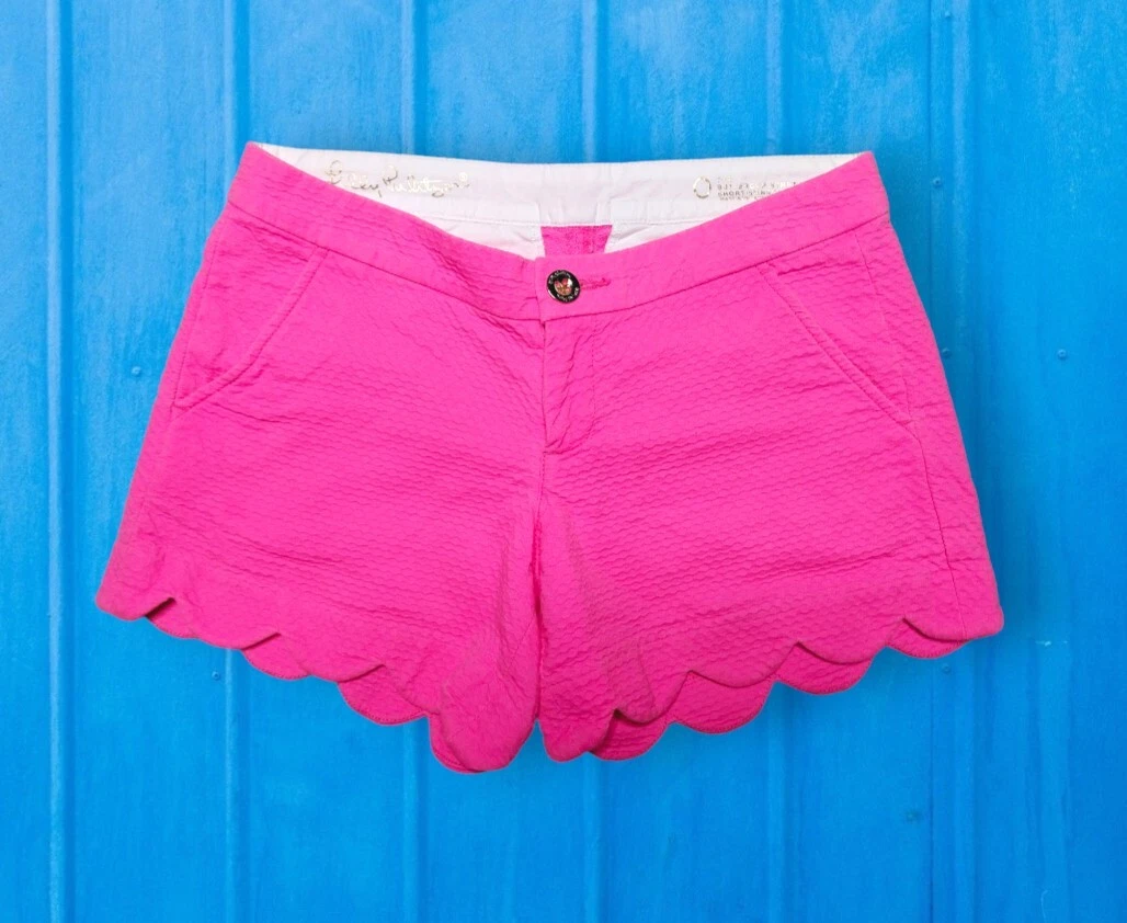 Lilly Pulitzer Buttercup Stretch Scalloped Hem Shorts Womens Size 0 Barbie Pink