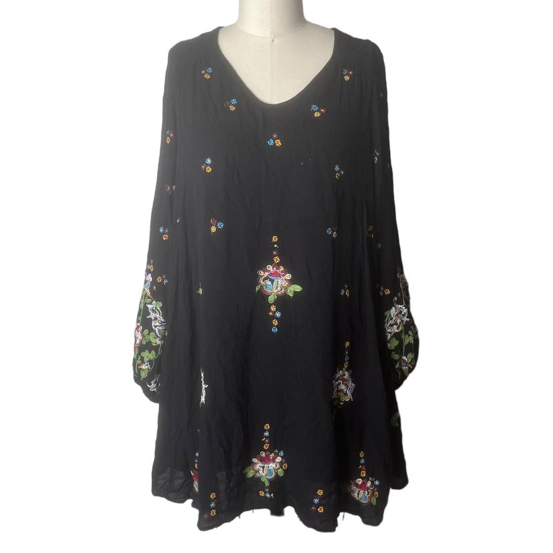 Free People Austin Embroidered Balloon Sleeve Mini Dress Size Small
