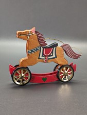 Vintage Silvestri Wood Rocking Horse Christmas Ornament With Wheels