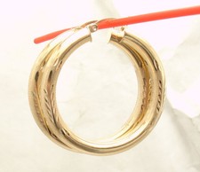 5mm X 38mm Thick Diamond Cut Round Hoop Earrings REAL 14K Yellow Gold 1 1/2"