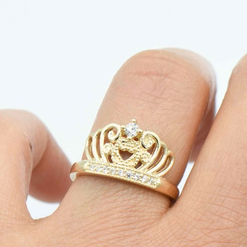 Shiny Queen Crown Ring Real Solid 10K Yellow Gold Size 6.5 - Picture 4 of 6
