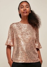 WHISTLES SADA CHAMPAGNE SEQUIN TOP  UK 6 8  Christmas Party BNWT RRP 109