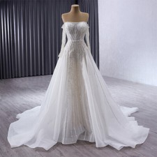 Sequin Wedding Dresses Off Shoulder Full Sleeves Lace Up A-line Bridal Gowns