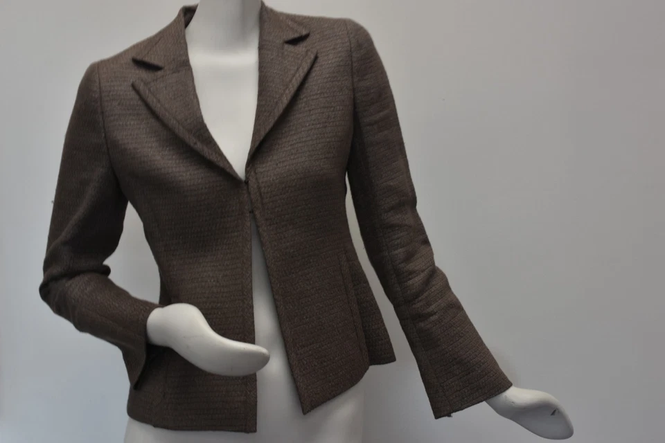 New A-K-R-I-S AKRIS Jacket Blazer Coat Nesrin Ash Brown Grey Linen Flax 6 - Image 2 of 4