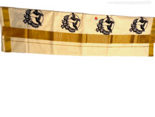 KERALA SET SAREE WITH BLACK PRINT AND 3"5 KASAVU GURI BORDER  RUNNING BLOUSE