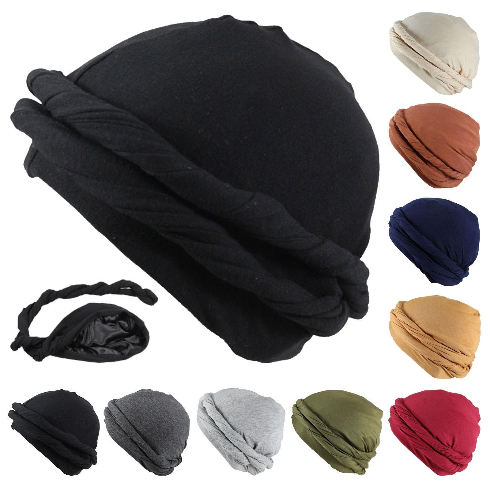 APL Copricapo cappello cappuccio solido hijab turbante musulmano avvolgente sciarpa berretto #T