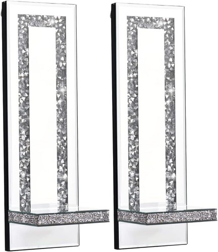 Crystal Crush Diamond Mirrored Candle Sconces, Rectangle Stripe (Style 4) - Picture 2 of 3