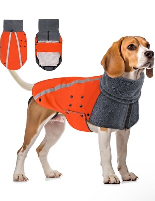 SlowTon Winter Dog Coat, (Double Lining Orange,M+) Waterproof And