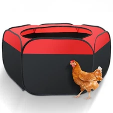Portable Chicken Playpen, Red and Black, Foldable Pet Exercise Pen for Poultry