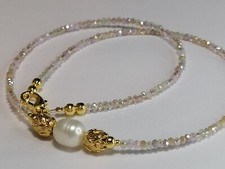 Cultured Freshwater Pearl Necklace Faceted AB Beads Lotus Flower 678