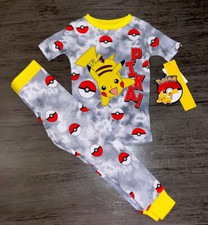 NWT Pokemon Pika Pikachu Boys Cotton 2 pc Pajamas Pajama Set Sleepwear sz 4 Or 6