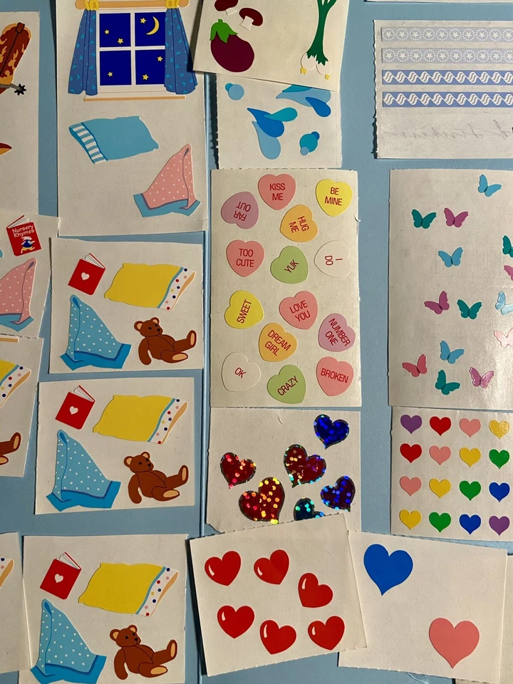 Lote De Pegatinas De Colección Mrs. Grossman’s Bebé, Corazones, Gotas De Lluvia, Vaquero, Comida Foto 4 de 4