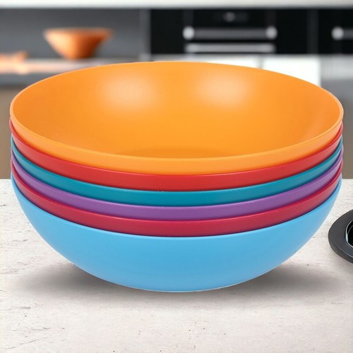 6x Unbreakable Colored Plastic Deep Round Bowls Reusable Dinner & Picnic Bowl - Picture 4 of 24