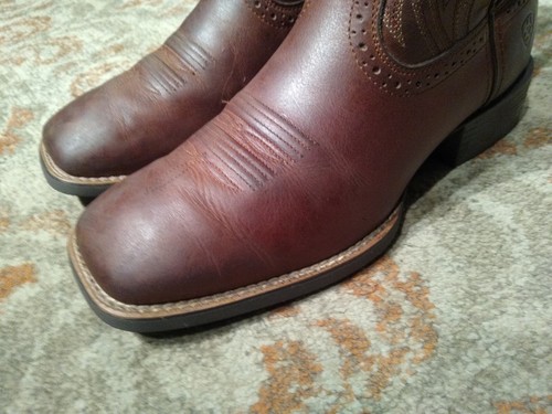 ARIAT SPORT SIDEBET BROWN LEATHER SQUARE TOE COWBOY BOOTS #10025131 MEN'S 8EE - 第 9/12 張圖片