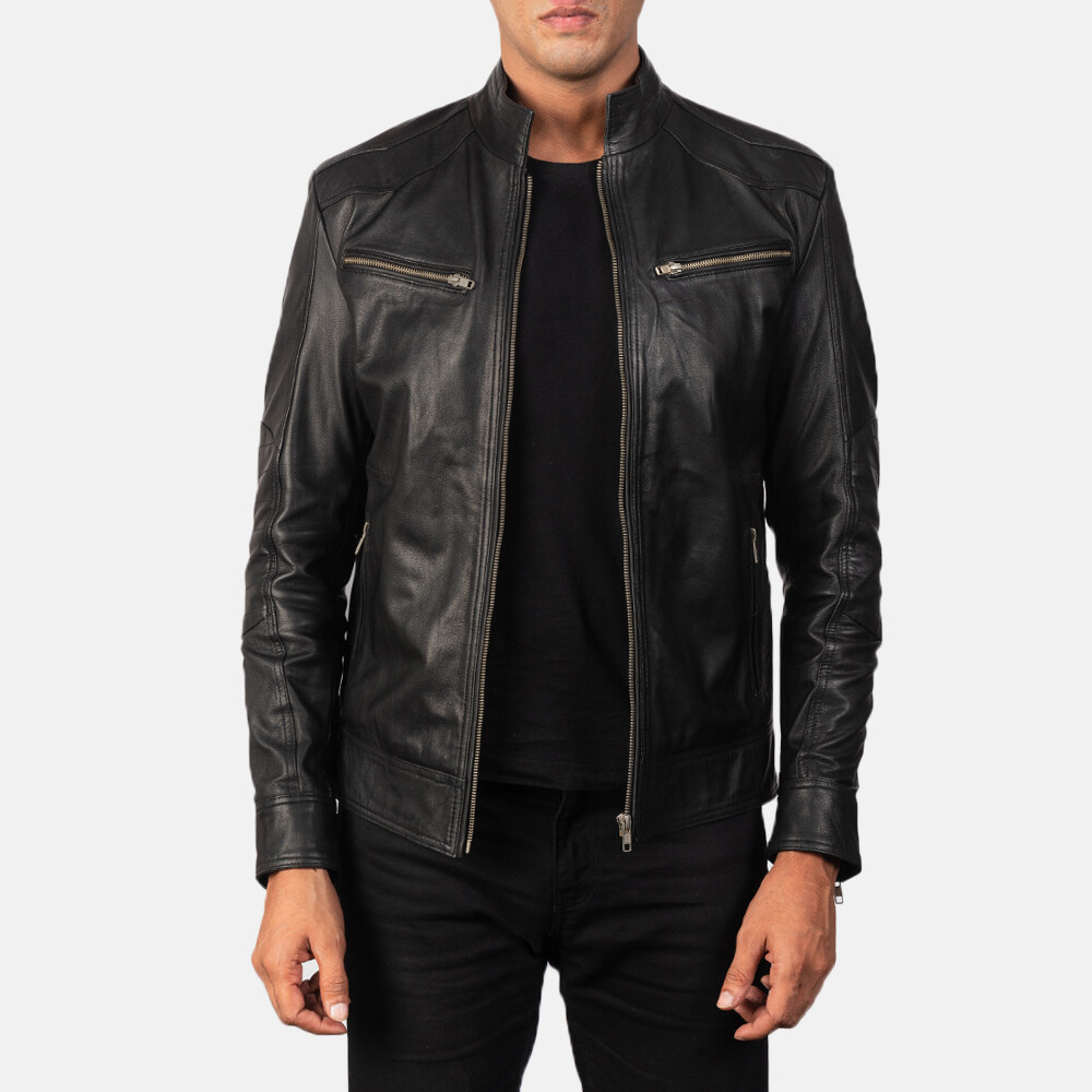 Jacket Leather Biker Motorcycle Mens Coat Vintage Bomber Lambskin Slim Black 112