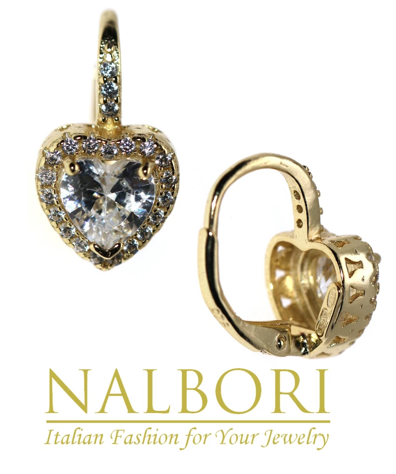 orecchini monachella argento 925 bagno oro giallo 18KT cuore brillante bianco - Immagine 3 di 4