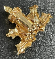 RAFFINE Signed Vintage Brooch Pin 2” Holiday Candle Leaf Flower