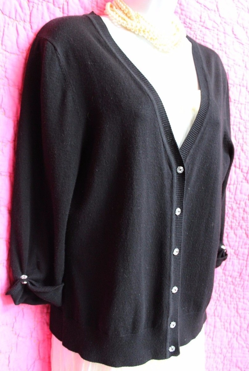 CABLE & GAUGE Black Cardigan Sweater Sz M Clear Facet CABLE & GAUGE Black Cardigan Sweater Sz M Clear Facet