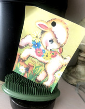 Vtg 4.5" OVAL Metal Pin Spike FLOWER FROG EPHEMERA DISPLAY Green MEDIUM