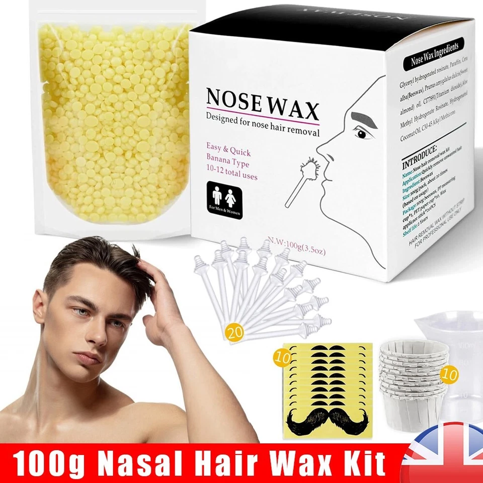 BRITNOVA Nose Ear Hair Removal Wax Kit Painless & Easy Mens Nasal Waxing Strip Remover