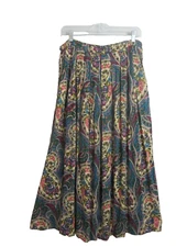 Vtg Herman Geist Womens 16 Teal Blue Purple Floral Paisley Skirt Waist 32" Large